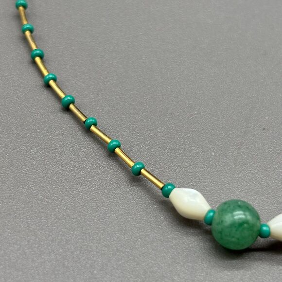 Vintage Millefiori Glass Aventurine Bloodstone Brass Bead Necklace 16" 70s Boho - Picture 5 of 8